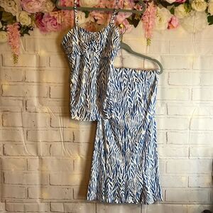 Women’s NWT DIANE VON FURSTENBERG BLUE ZEBRA PRINT CAMI TOP S, AND SKIRT XS SET
